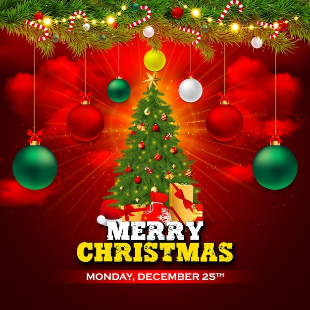 Feliz deseo de Navidad con fondo de iluminación y árbol de Navidad