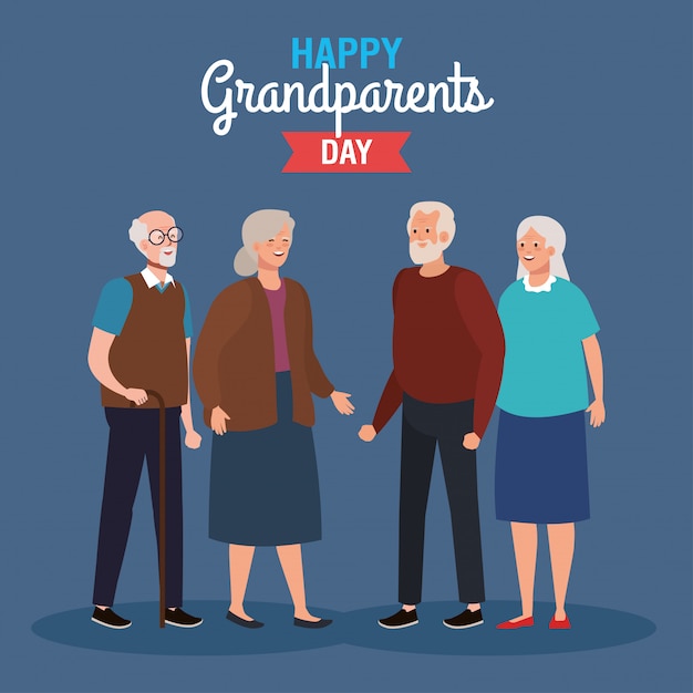 Feliz día de los abuelos con lindas parejas mayores diseño de ilustración vectorial