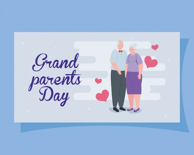 Vector feliz día de los abuelos con lindo diseño de ilustración de decoración de pareja y corazones mayores