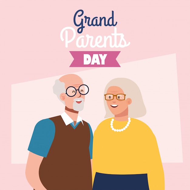 Feliz día de los abuelos con lindo diseño de ilustración de vector de pareja mayor