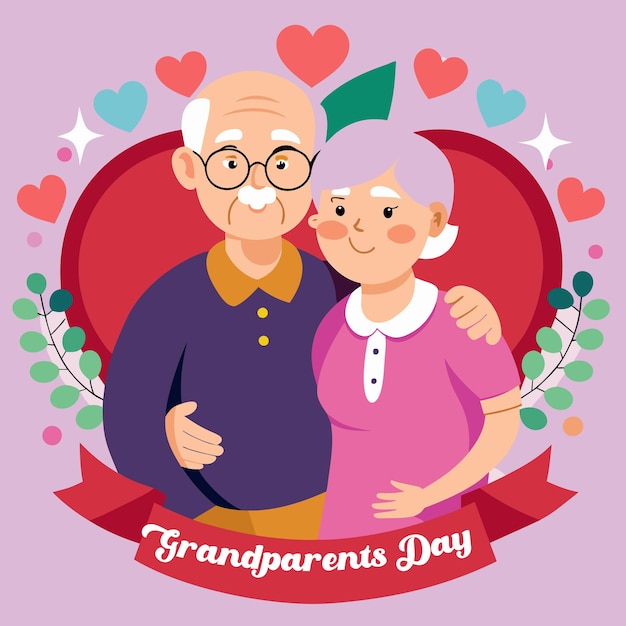 Feliz día de los abuelos Un viaje alegre con una pareja de ancianos y su sencillo signo