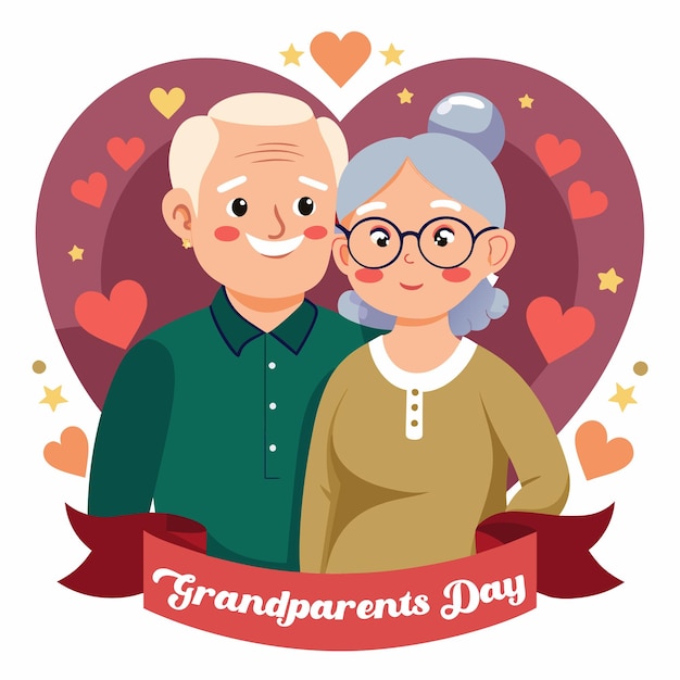 Feliz día de los abuelos Un viaje alegre con una pareja de ancianos y su sencillo signo