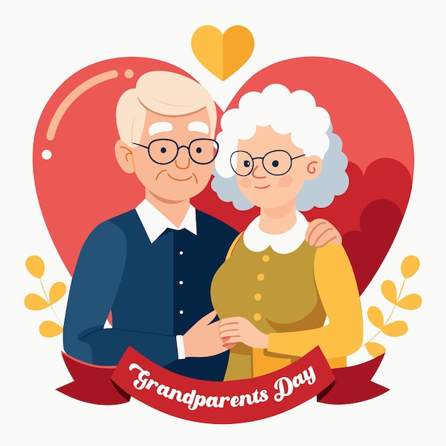 Feliz día de los abuelos Un viaje alegre con una pareja de ancianos y su sencillo signo