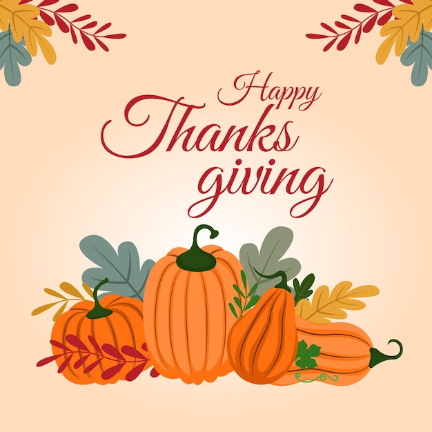Feliz Día de Acción de Gracias con calabazas ilustración vectorial premium