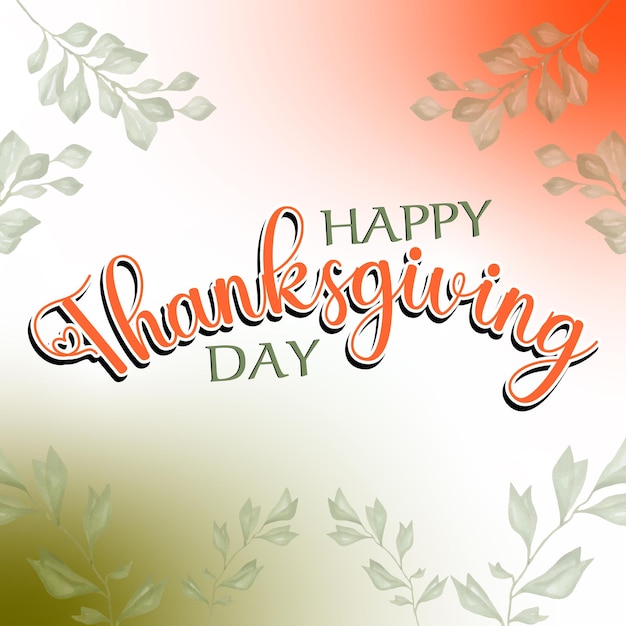 Vector feliz día de acción de gracias con hojas de otoño letras de texto dibujadas a mano para el día de acción de gracias moderno