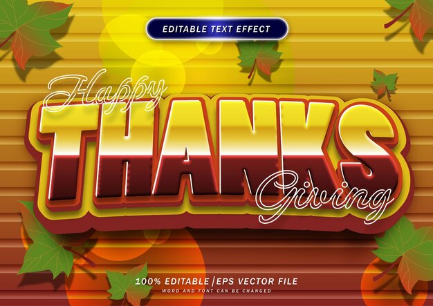 Feliz día de acción de gracias texto editable efecto de texto día de fiesta de otoño