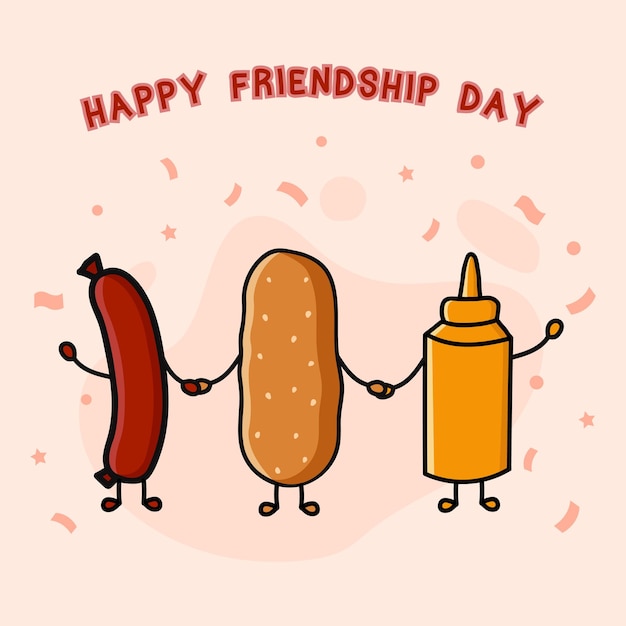 Vector feliz día de la amistad bun salchicha y salsa de mostaza ilustración