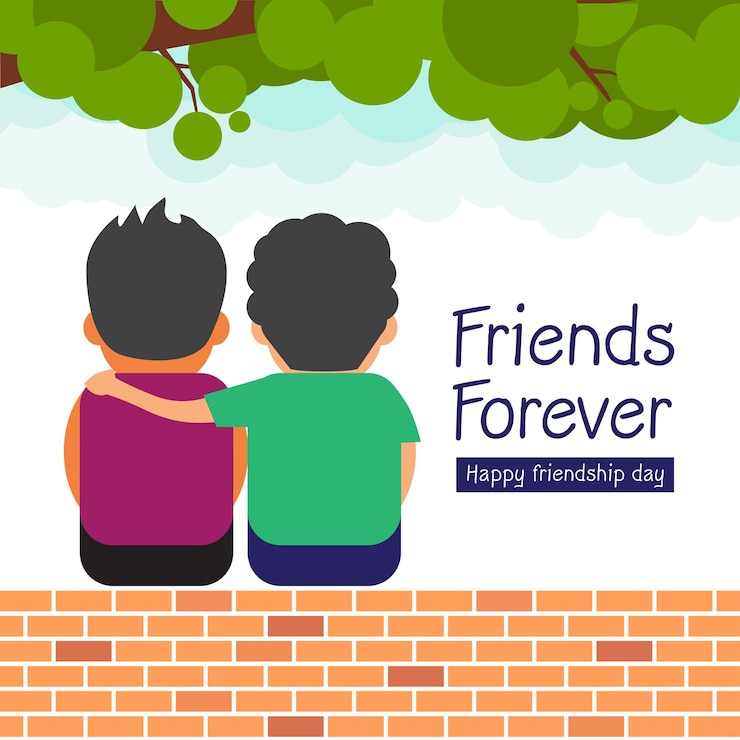 Vector feliz día de la amistad concepto dos amigos sentados en la pared
