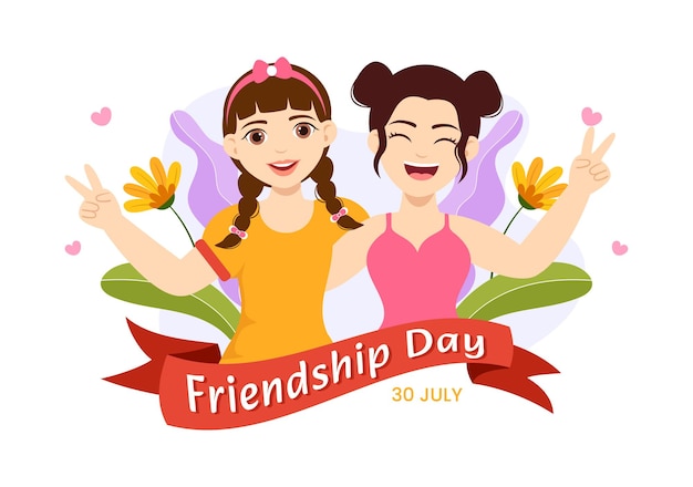 Feliz Día de la Amistad Vector Ilustración con Jóvenes Niños y Niñas Unión en Plantillas