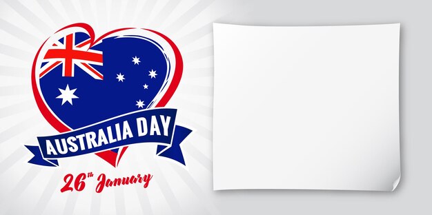 Feliz Día de Australia en blanco con papel blanco 3D. Logotipo de corazón de estilo de dibujo. 26 de enero estado Austr