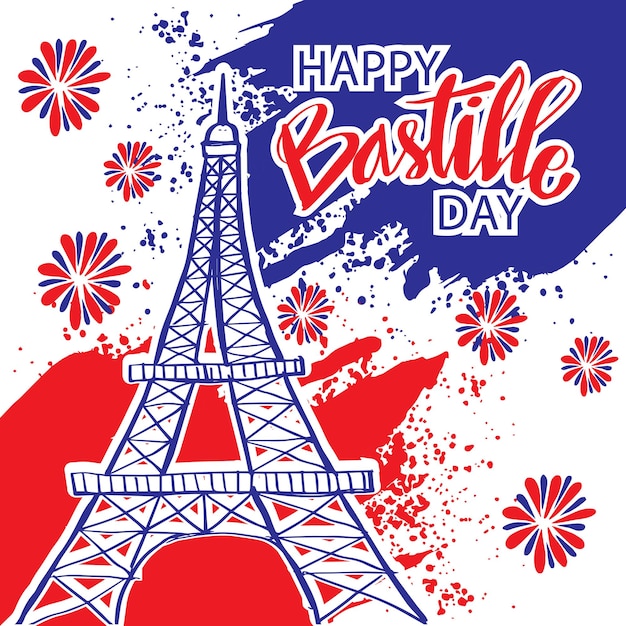 Feliz Día de la Bastilla 14 de julio Tarjeta de felicitación navideña con la torre Eiffel