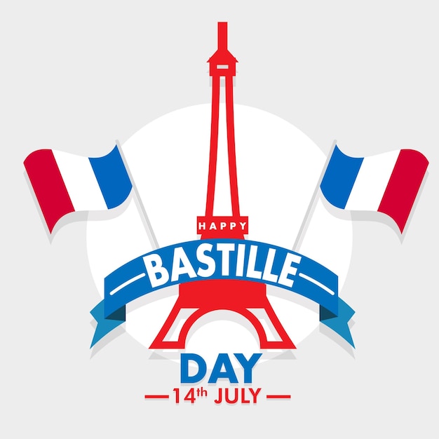 Vector feliz día de la bastilla 14 de julio torre eiffel día nacional de francia bandera celebración cartel gráfico