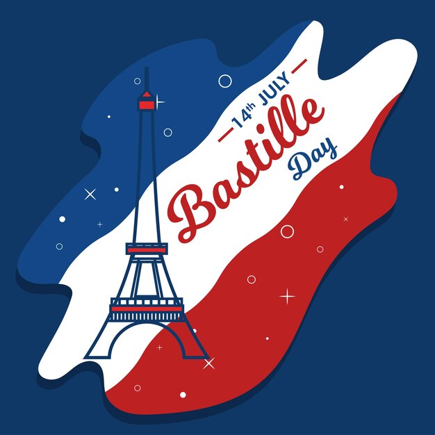 Feliz día de la bastilla 14 de julio torre eiffel día nacional de francia bandera celebración cartel vector