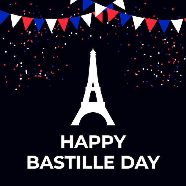 Feliz Día de la Bastilla Bandera de caligrafía Celebración de la fiesta nacional francesa plantilla vectorial para cartel de felicitación de cartel de saludo volante etc.