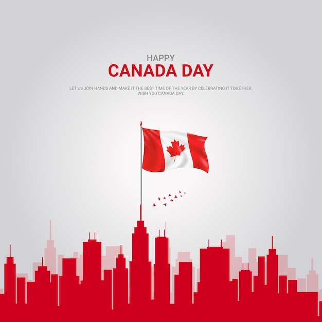 Feliz día de Canadá ciudad y bandera vector gratis