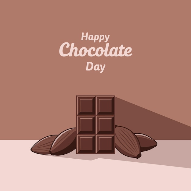 Feliz día de chocolate con barra de chocolate y almendras