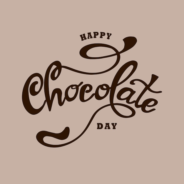 Feliz día del chocolate mundo día del chocolate letras a mano para cartelera tarjeta postal etiqueta pegatina vector logotipo