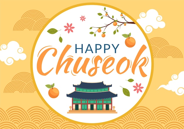 Feliz día de chuseok en corea para el día de acción de gracias en ilustración plana de dibujos animados