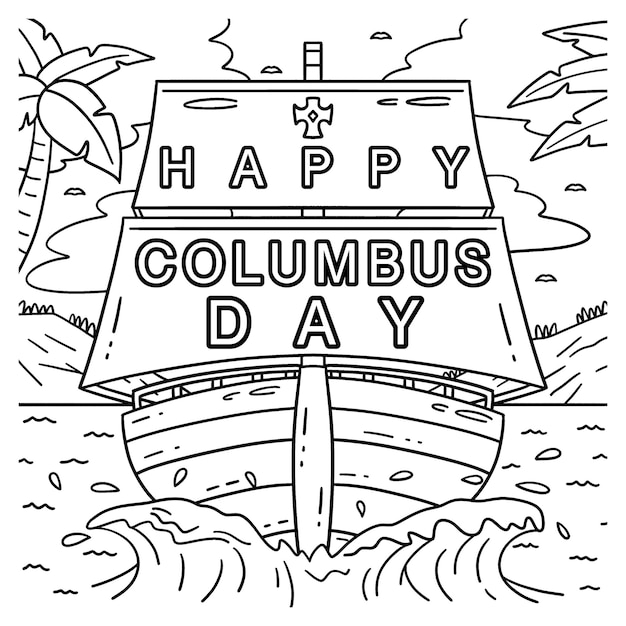Feliz día de Colón en un barco aislado Página de colorear