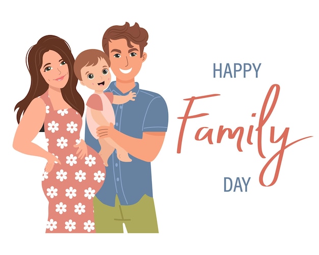 Feliz día de la familia Lindos padres de familia con niños y letras Cartel banner tarjeta de felicitación