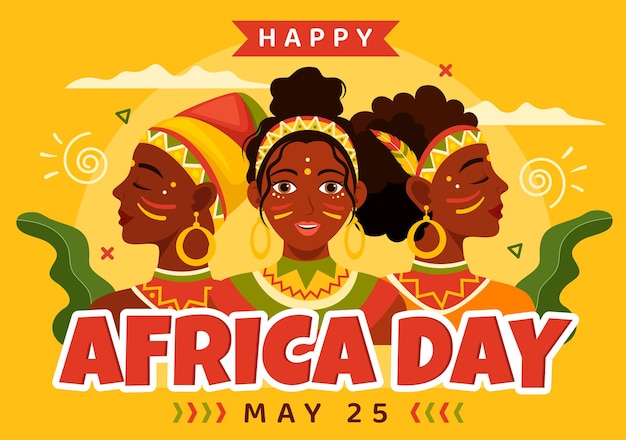 Feliz Día de África el 25 de mayo Ilustración con cultura Figuras tribales africanas en dibujos animados dibujados a mano