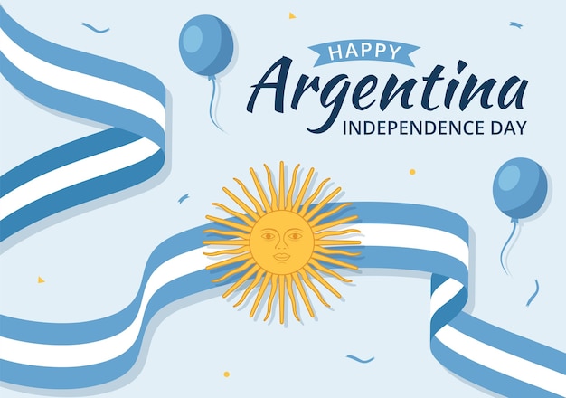 Vector feliz día de la independencia de argentina el 9 de julio ilustración vectorial con bandera ondeante en plantillas