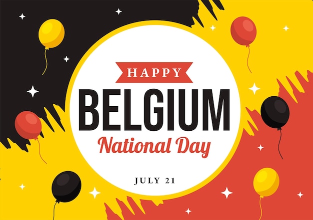 Feliz Día de la Independencia de Bélgica el 21 de julio Ilustración vectorial con plantillas de fondo de bandera ondeante
