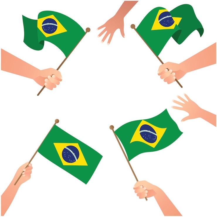 Vector feliz día de la independencia de brasil con banderas ondeando