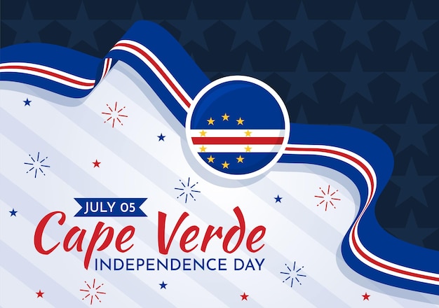 Feliz día de la independencia de cabo verde ilustración vectorial con bandera ondeante en plantillas de felices fiestas