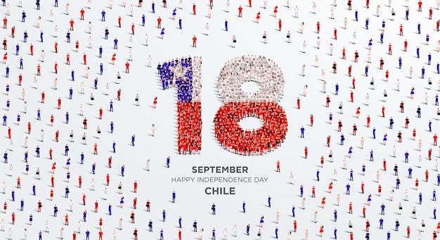 Vector feliz día de la independencia de chile un gran grupo de personas se forma para crear el número 18
