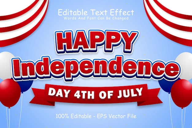 Feliz Día de la Independencia Efecto de texto editable 3 dimensiones Relieve Estilo de dibujos animados
