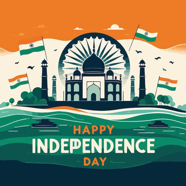 Feliz Día de la Independencia de la India celebrando el fondo Ilustración vectorial Concepto de la bandera de la India