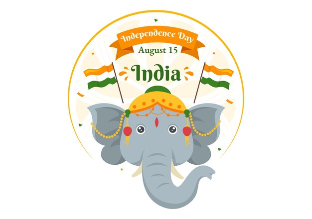 Vector feliz día de la independencia india vector ilustración el 15 de agosto con bandera india en caricatura plana