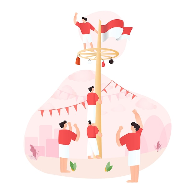 Feliz día de la independencia de Indonesia 17 de agosto fondo de celebración y tarjeta de felicitación