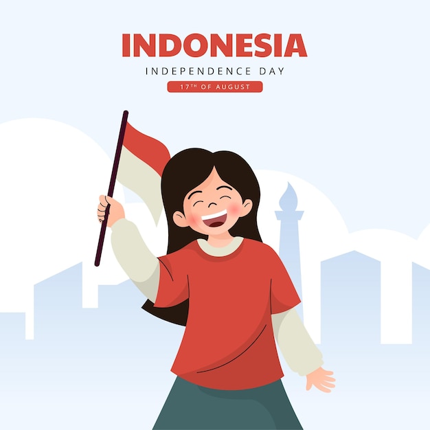 Feliz día de la independencia de Indonesia banner con dibujos animados felices