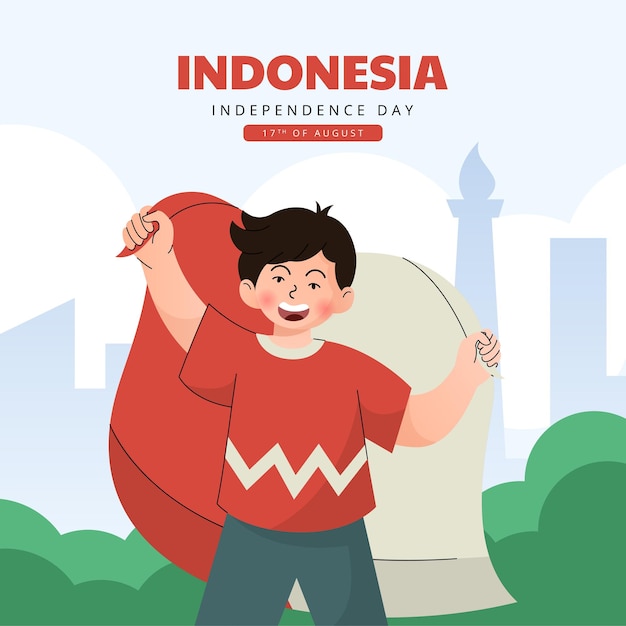 Feliz día de la independencia de Indonesia banner con dibujos animados felices