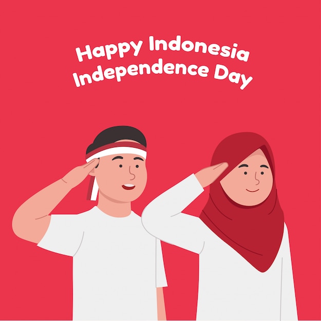 Feliz día de la independencia de indonesia dos niños celebran el día nacional