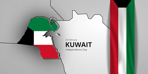 feliz día de la independencia de kuwait, mapa combinado y diseño de bandera