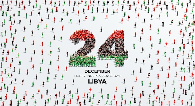 Feliz Día de la Independencia de Libia. Se forma un gran grupo de personas para crear el número 24.