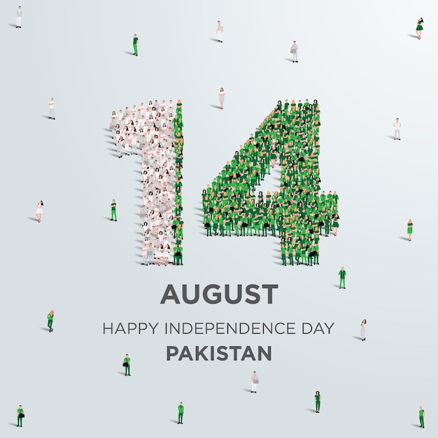 Feliz Día de la Independencia de Pakistán Un gran grupo de personas se forman para crear el número 14