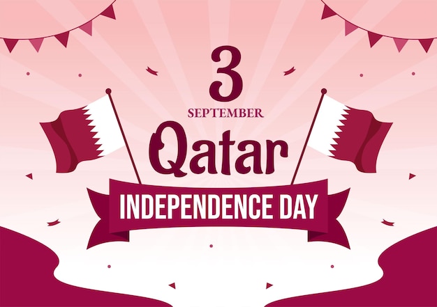 Feliz Día de la Independencia de Qatar Ilustración vectorial el 3 de septiembre con fondo de bandera ondeante