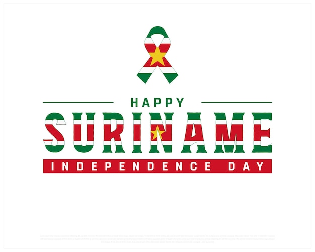 Feliz Día de la Independencia de Suriname Diseño sobre un fondo blanco con cinta Vector de tipografía de bandera