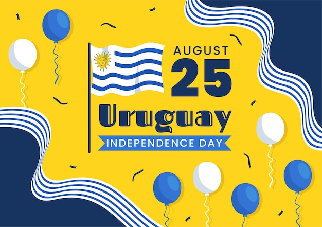 Vector feliz día de la independencia de uruguay ilustración vectorial el 25 de agosto con bandera ondeante en fiesta nacional