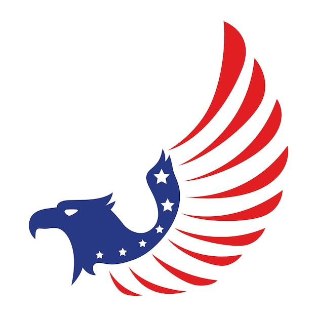 feliz día de la independencia USA logo vectorial de un valiente águila batiendo sus alas con un motivo de bandera USA