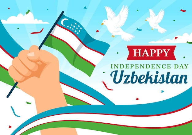Feliz Día de la Independencia de Uzbekistán Ilustración vectorial el 1 de septiembre con bandera de Uzbekistán en el fondo