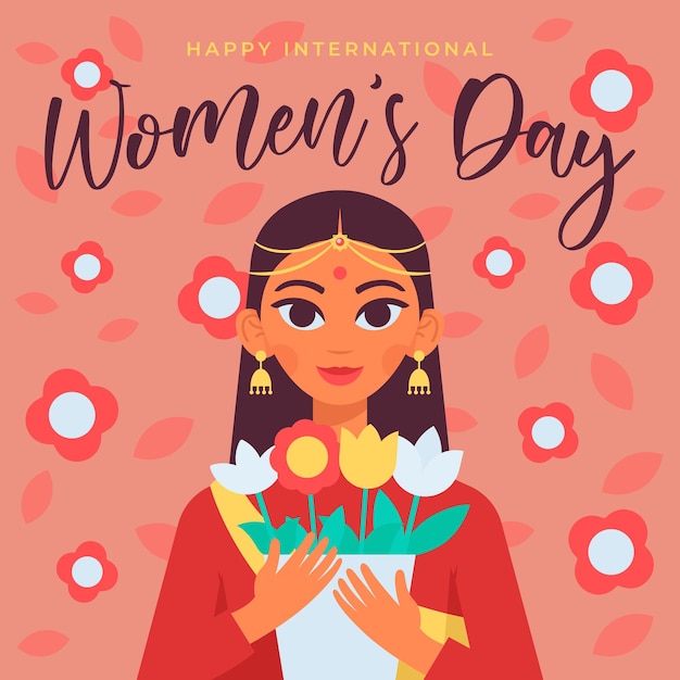 Feliz Día Internacional de la Mujer, 8 de marzo, el poder de la mujer ilustrado a mano. Pelo largo