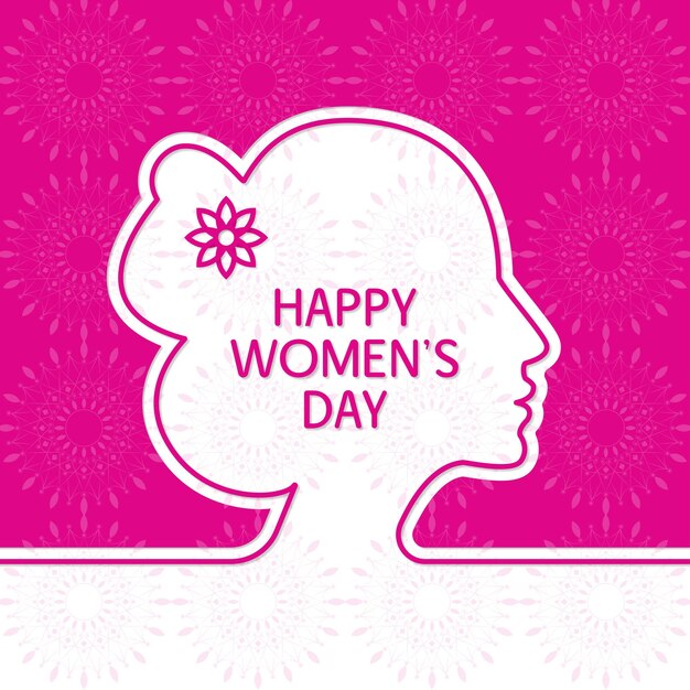 Feliz día internacional de la mujer Diseño de publicaciones en redes sociales, tarjeta y afiche en color púrpura y rosa
