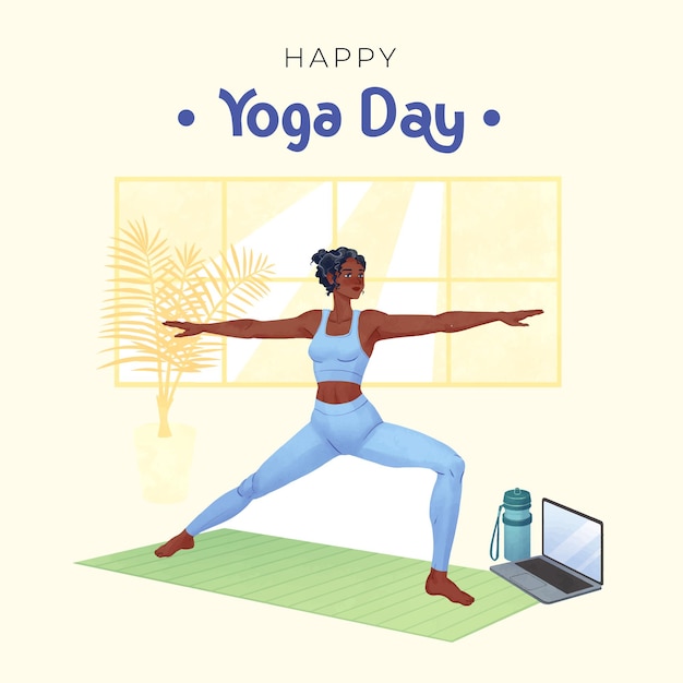 Feliz día internacional del yoga post01 de ilustración plana