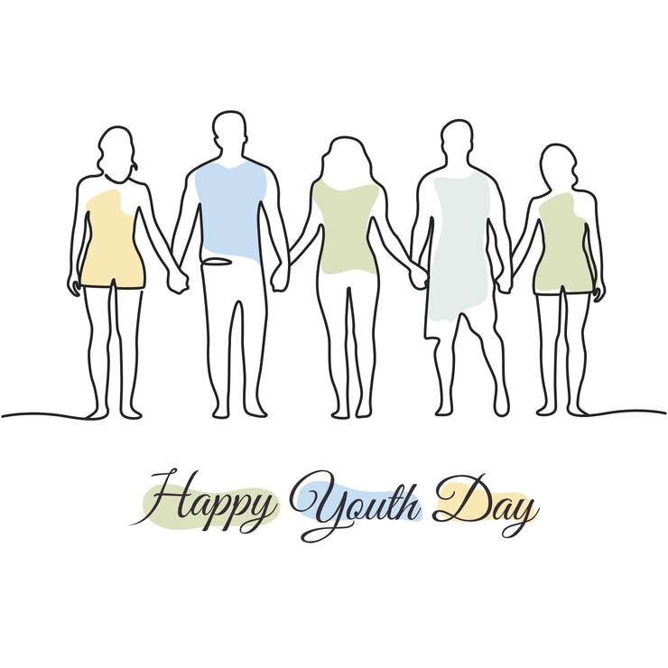 Feliz día de la juventud arte de línea continua mínima Amigos están disfrutando de un contorno vectorial de día especial