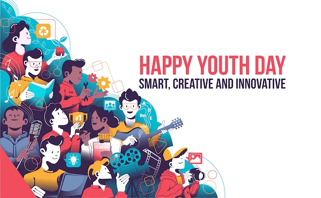 Vector feliz día de la juventud, inteligente, creativo e innovador